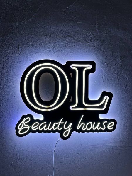 Рекламная вывеска "OL beauty house" с неоновой подсветкой 50 см фото — Karta-Ukrainy.com.ua