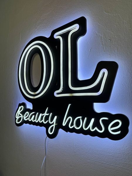 Рекламная вывеска "OL beauty house" с неоновой подсветкой 50 см фото — Karta-Ukrainy.com.ua