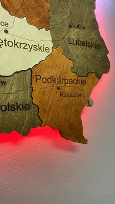 Дерев'яна багатошарова карта Республіки Польща "Брауні" 130х125 з підсвіткою фото — Karta-Ukrainy.com.ua