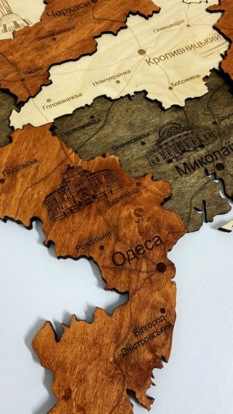 Дерев'яна мапа України "Брауні", багатошарова Travel фото — Karta-Ukrainy.com.ua