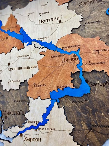 Деревянная Многослойная карта Украины "Брауни" River 70×47 см фото — Karta-Ukrainy.com.ua