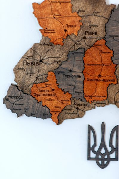 Дерев'яна мапа України "Вулканічний пил", багатошарова Standart фото — Karta-Ukrainy.com.ua