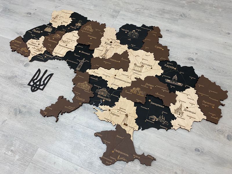 Дерев'яна мапа України "Лате макіато", багатошарова, Travel 250&times;165 см фото &mdash; Karta-Ukrainy.com.ua