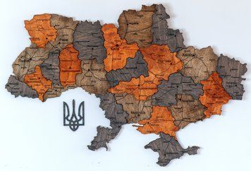 Дерев'яна карта України "Вулканічний пил", багатошарова, Standart 200&times;134 см фото &mdash; Karta-Ukrainy.com.ua