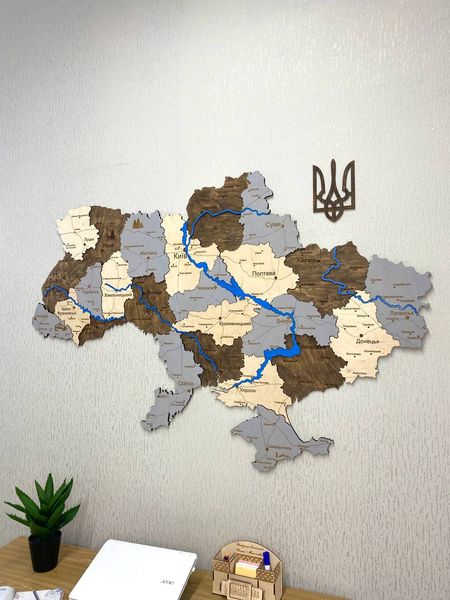 Дерев'яна Багатошарова мапа України "Кам'яний ліс " River 70×47 см фото — Karta-Ukrainy.com.ua