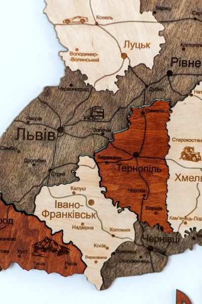 Дерев'яна мапа України "Брауні", багатошарова Logistics фото — Karta-Ukrainy.com.ua