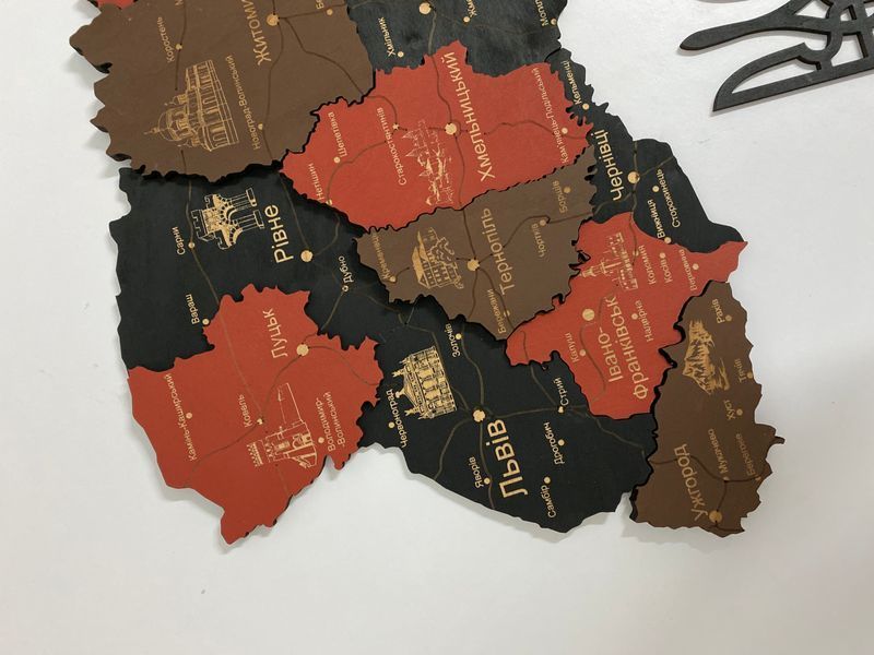 Деревянная карта Украины "Полярная ночь", многослойная, Travel 250&times;165 с фото &mdash; Karta-Ukrainy.com.ua
