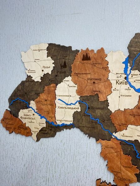 Деревянная Многослойная карта Украины "Брауни" River 250x165 см фото &mdash; Karta-Ukrainy.com.ua