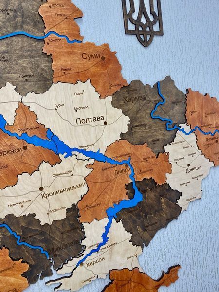 Деревянная Многослойная карта Украины "Брауни" River 250x165 см фото &mdash; Karta-Ukrainy.com.ua