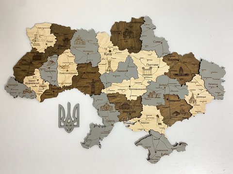 Деревянная карта Украины "Каменный лес", многослойная,  Travel 200×134 см фото — Karta-Ukrainy.com.ua