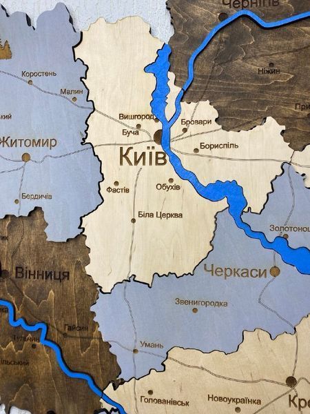 Деревянная Многослойная карта Украины "Каменний лес"  River 250&times;165см фото &mdash; Karta-Ukrainy.com.ua