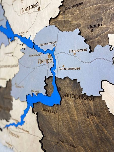 Деревянная Многослойная карта Украины "Каменний лес"  River 250&times;165см фото &mdash; Karta-Ukrainy.com.ua