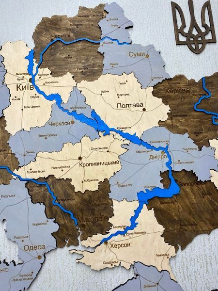 Деревянная Многослойная карта Украины "Каменний лес"  River 250&times;165см фото &mdash; Karta-Ukrainy.com.ua