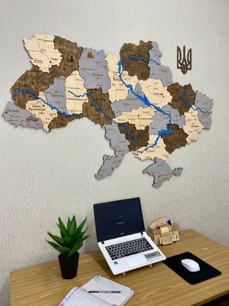 Деревянная Многослойная карта Украины "Каменний лес"  River 250&times;165см фото &mdash; Karta-Ukrainy.com.ua