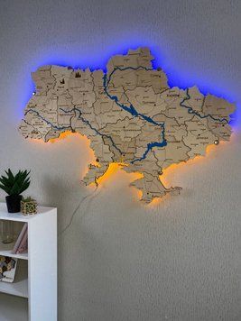 Деревянная карта Украины с подсветкой "Классическая" River, 70&times;47 см фото &mdash; Karta-Ukrainy.com.ua