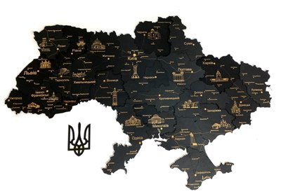 Дерев'яна мапа України "Чорний шоколад", багатошарова, Travel 200×134 см фото — Karta-Ukrainy.com.ua