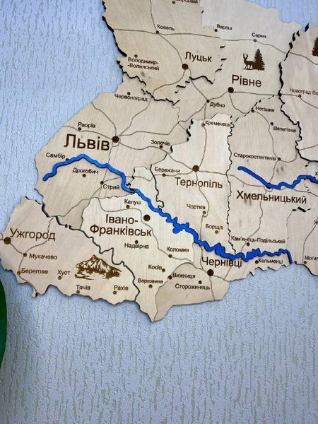 Деревянная Многослойная карта Украины "Класична" River 250х165 см фото &mdash; Karta-Ukrainy.com.ua