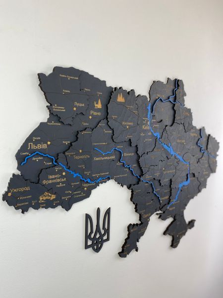 Многослойная Деревянная карта Украины "Графіт"  River  250x165 фото &mdash; Karta-Ukrainy.com.ua