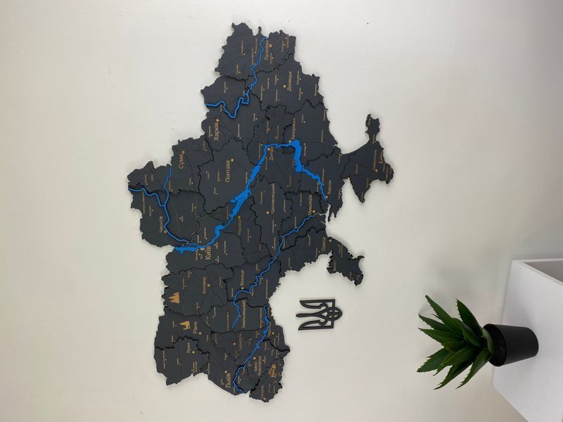 Многослойная Деревянная карта Украины "Графіт"  River  250x165 фото &mdash; Karta-Ukrainy.com.ua