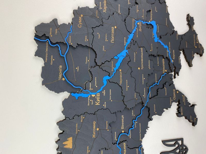 Многослойная Деревянная карта Украины "Графіт"  River  250x165 фото &mdash; Karta-Ukrainy.com.ua