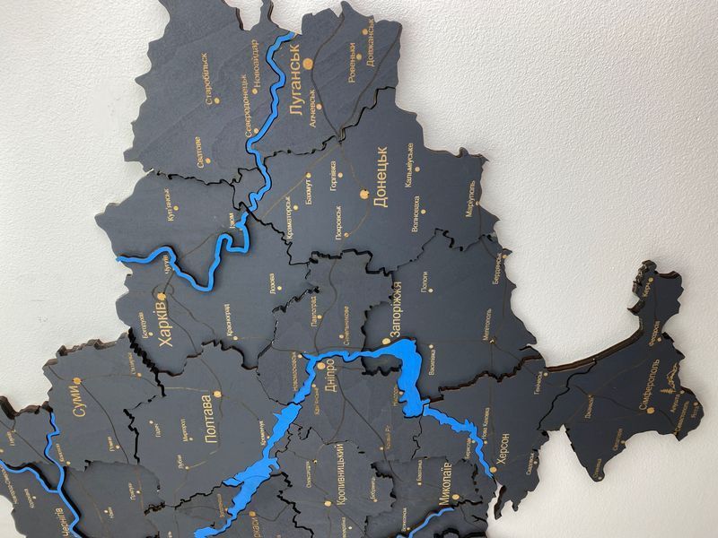 Многослойная Деревянная карта Украины "Графіт"  River  250x165 фото &mdash; Karta-Ukrainy.com.ua