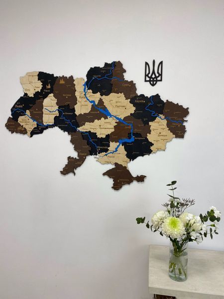 Дерев'яна Багатошарова мапа України "Лате макіато" River 70&times;47 см фото &mdash; Karta-Ukrainy.com.ua