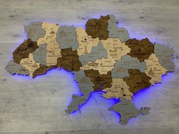 Дерев'яна мапа України з підсвіткою "Кам'яний ліс", багатошарова, Travel 200&times;134 см фото &mdash; Karta-Ukrainy.com.ua