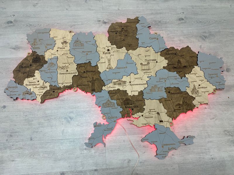 Дерев'яна мапа України з підсвіткою "Кам'яний ліс", багатошарова, Travel 250&times;165см фото &mdash; Karta-Ukrainy.com.ua