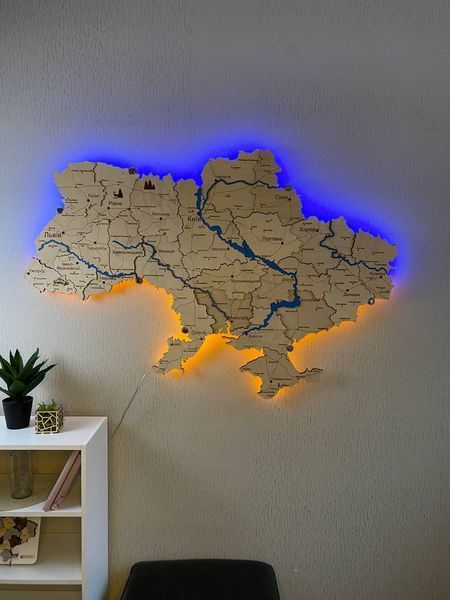 Деревянная карта Украины с подсветкой "Классическая" River, 250&times;165 см фото &mdash; Karta-Ukrainy.com.ua
