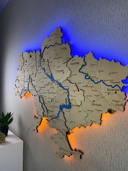 Деревянная карта Украины с подсветкой "Классическая" River, 250&times;165 см фото &mdash; Karta-Ukrainy.com.ua