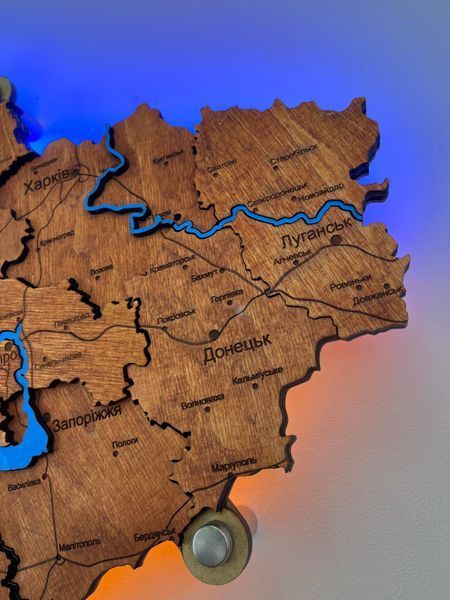 Дерев'яна мапа України з підсвіткою "Тік " River, 250&times;165 см фото &mdash; Karta-Ukrainy.com.ua