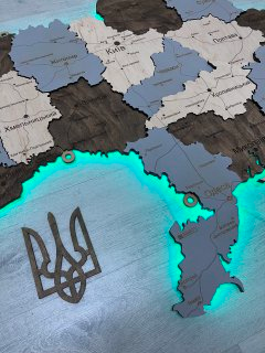 Деревянная карта Украины с подсветкой "Каменный лес", многослойная Standart 250&times;165 см фото &mdash; Karta-Ukrainy.com.ua