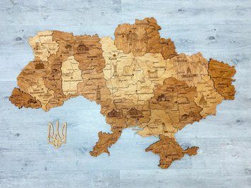 Дерев'яна карта України "Каштан", багатошарова Travel фото &mdash; Karta-Ukrainy.com.ua