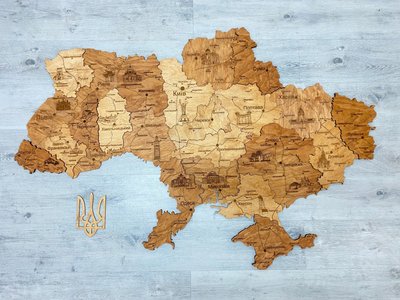Дерев'яна карта України "Тік", багатошарова Travel фото — Karta-Ukrainy.com.ua