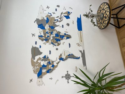 Дерев'яна карта світу, багатошарова "Aqua"  300×175 см фото — Karta-Ukrainy.com.ua