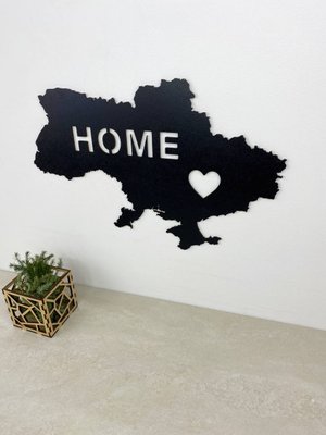 Панно з дерева "Мапа Home" чорне 75х50см фото — Karta-Ukrainy.com.ua
