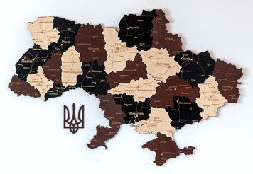 Дерев'яна мапа України "Лате макіато", багатошарова, Standart 200&times;134 см фото &mdash; Karta-Ukrainy.com.ua