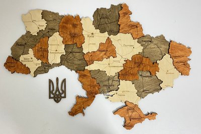 Дерев'яна карта України "Брауні", багатошарова, Simpl 200×134 см фото — Karta-Ukrainy.com.ua