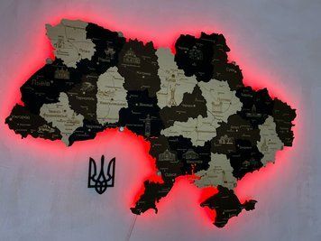 Дерев'яна карта України з підсвіткою "Лате макіато", багатошарова Travel фото &mdash; Karta-Ukrainy.com.ua